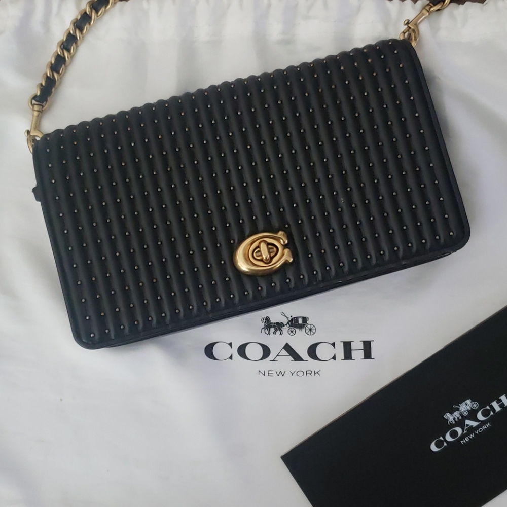 Coach Dinky Black and Gold Rivet Crossbody